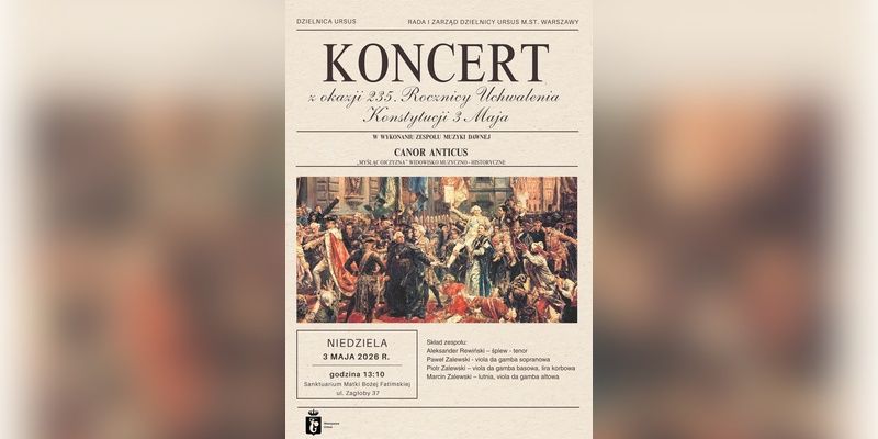 Ursus uczci 235. rocznicę uchwalenia Konstytucji 3 Maja koncertem muzyki dawnej