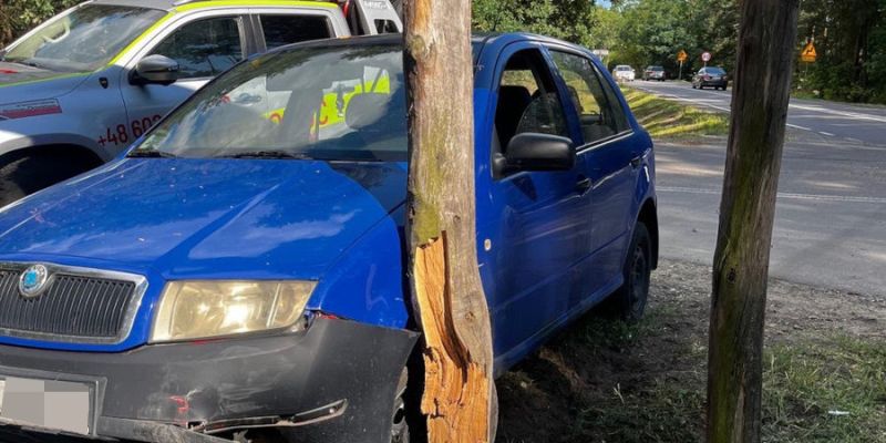 Pijany mężczyzna bez prawa jazdy rozbił auto na banerze reklamowym