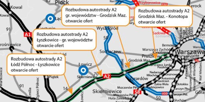 A2 między Łodzią a Warszawą do rozbudowy. Złożono 18 ofert