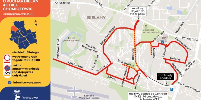 Dziś Bieg Chomiczówki – utrudnienia na Bielanach i zmiany w komunikacji