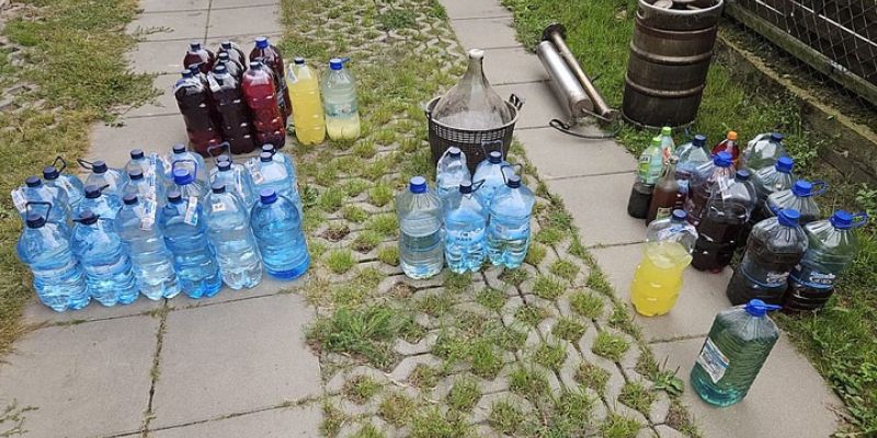 Nielegalna bimbrownia pod Płońskiem zlikwidowana. Policja przejęła 230 litrów alkoholu