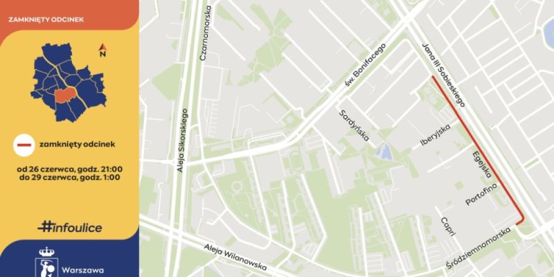 Ulica Egejska zostanie zamknięta na weekend