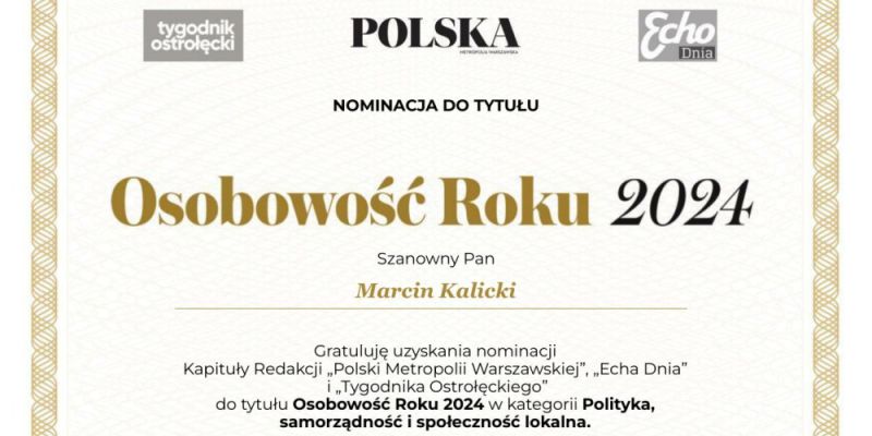 Redaktor Kalicki nominowany do nagrody „Osobowość Roku 2024”